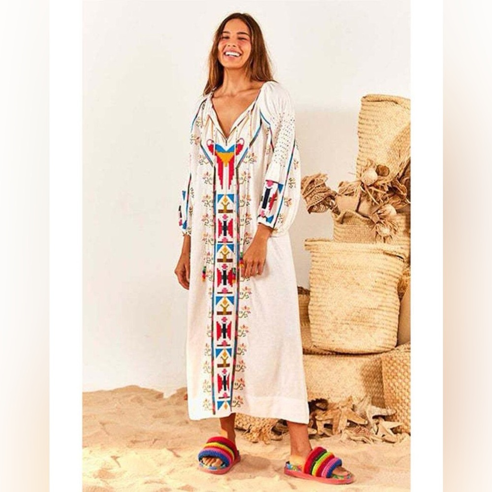 FARM Rio Macaw Linen-Blend Maxi Dress
